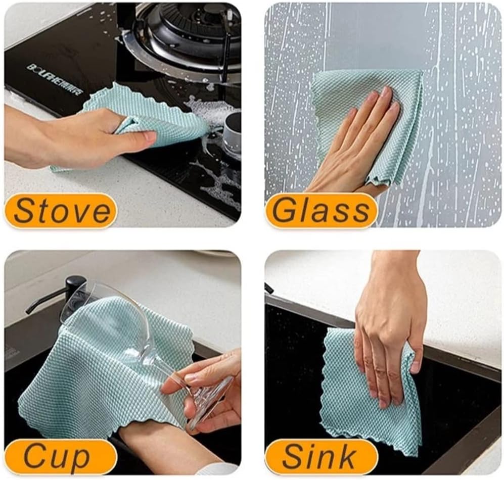 Microfiber Towels Fish Scale Towel Reusable Cloth Anti-Grease Wiping Rags Tableware Wipe Household Cleaning(30x40cm)
