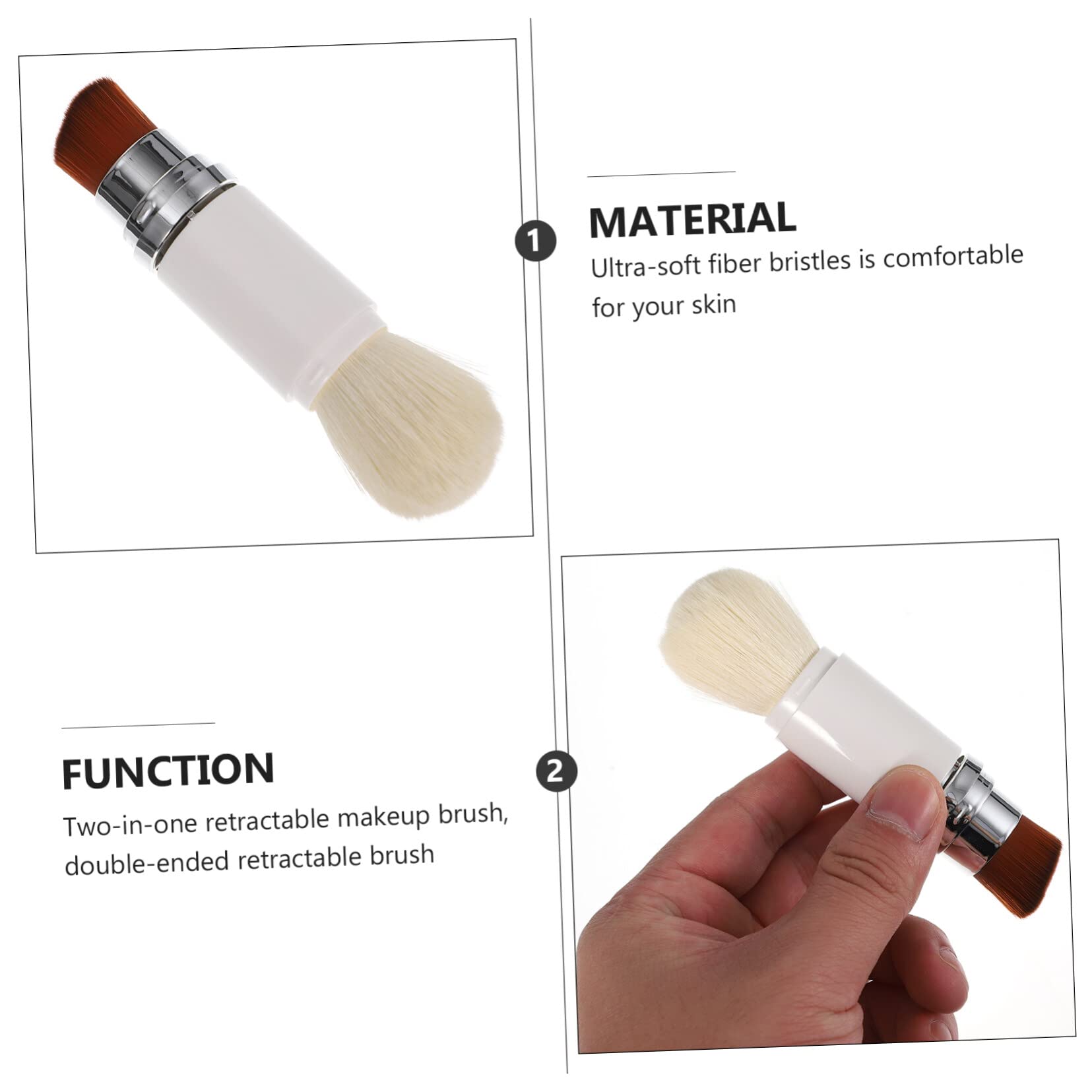 FRCOLOR 3pezzi Pennello Fondotinta Retrattile Doppia Testa Spazzola Per Blush e Cipria Strumento Makeup Per Applicazione Facile e Precisa
