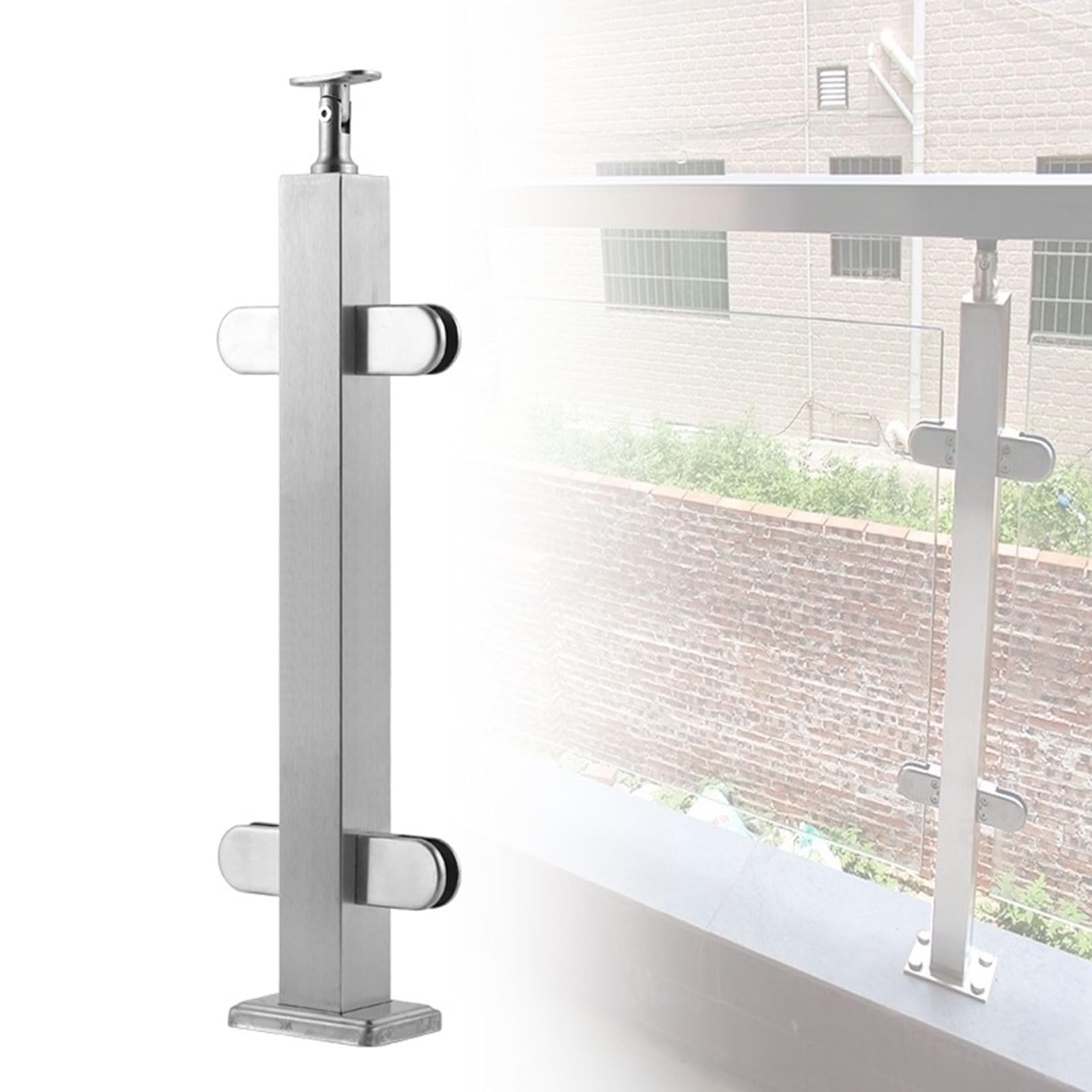 Columna de acero inoxidable con pinza de boca de pez para barandillas de vidrio en balcones