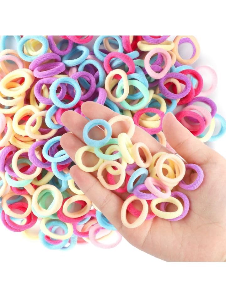 T Trendy Mart Hair Ties, 100 Pieces, Soft Cotton Mini Elastic Bands, Pastel Colours, Non-Slip Ponytail Holders for Girls and Kids