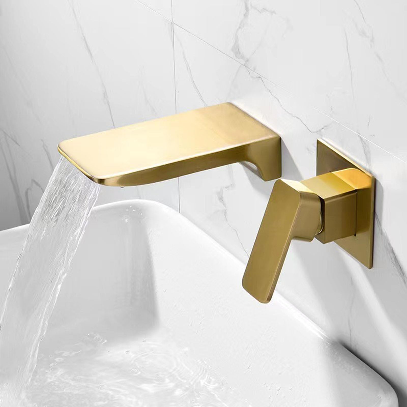 Robinet Salle de Bain Encastré Mitigeur Lavabo Salle de Bain Cascade Chaud Froid Or Brossé