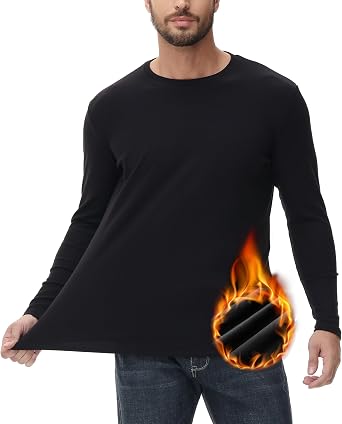HUGE SPORTS Mens Thermal Underwear Double-Side Fleece Fiber Long Sleeve Base Layer Top,Cold Weather Warm Undershirt for Men