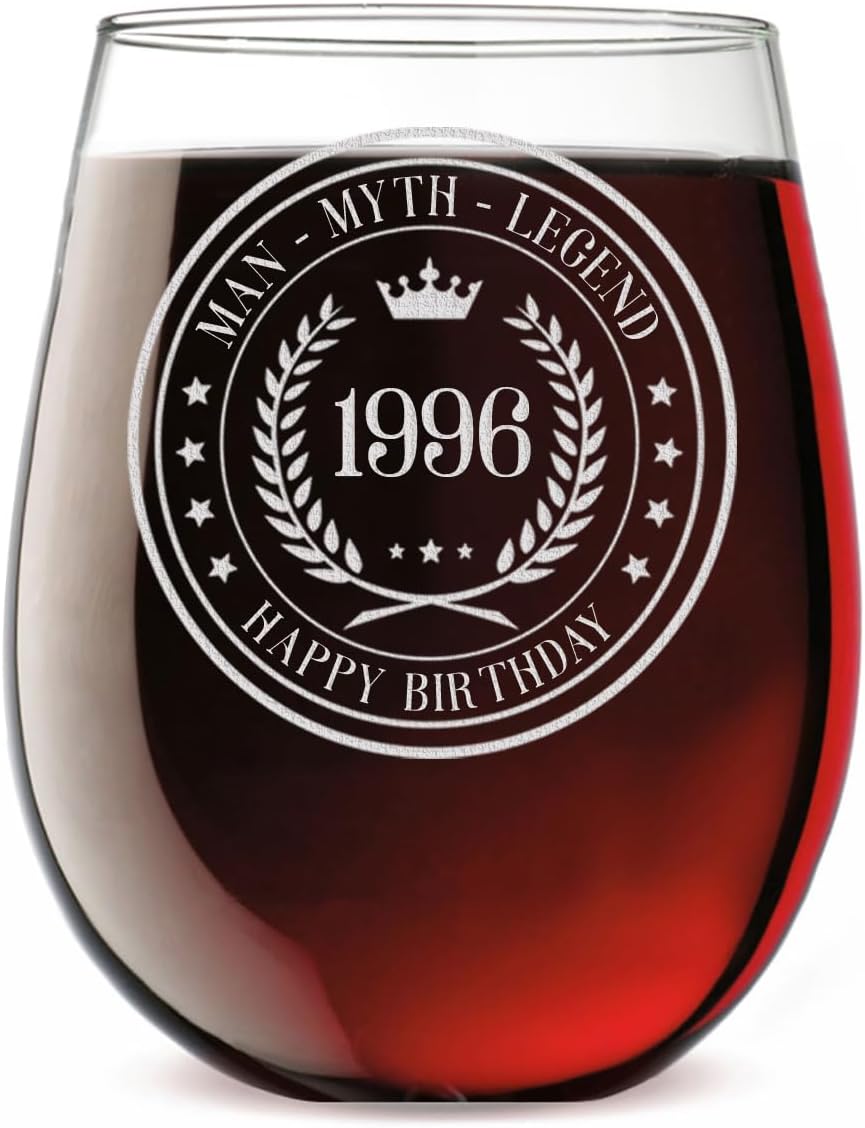 Personalized Vintage 30th Etched 17oz Stemless Wine Glass – Custom 1996 Happy 30th Birthday Gifts for Women Men, Cheers Turning 30 Year Old, 30 Bday Party Favor, Gift Idea Her Sister Wine Lover 1.0