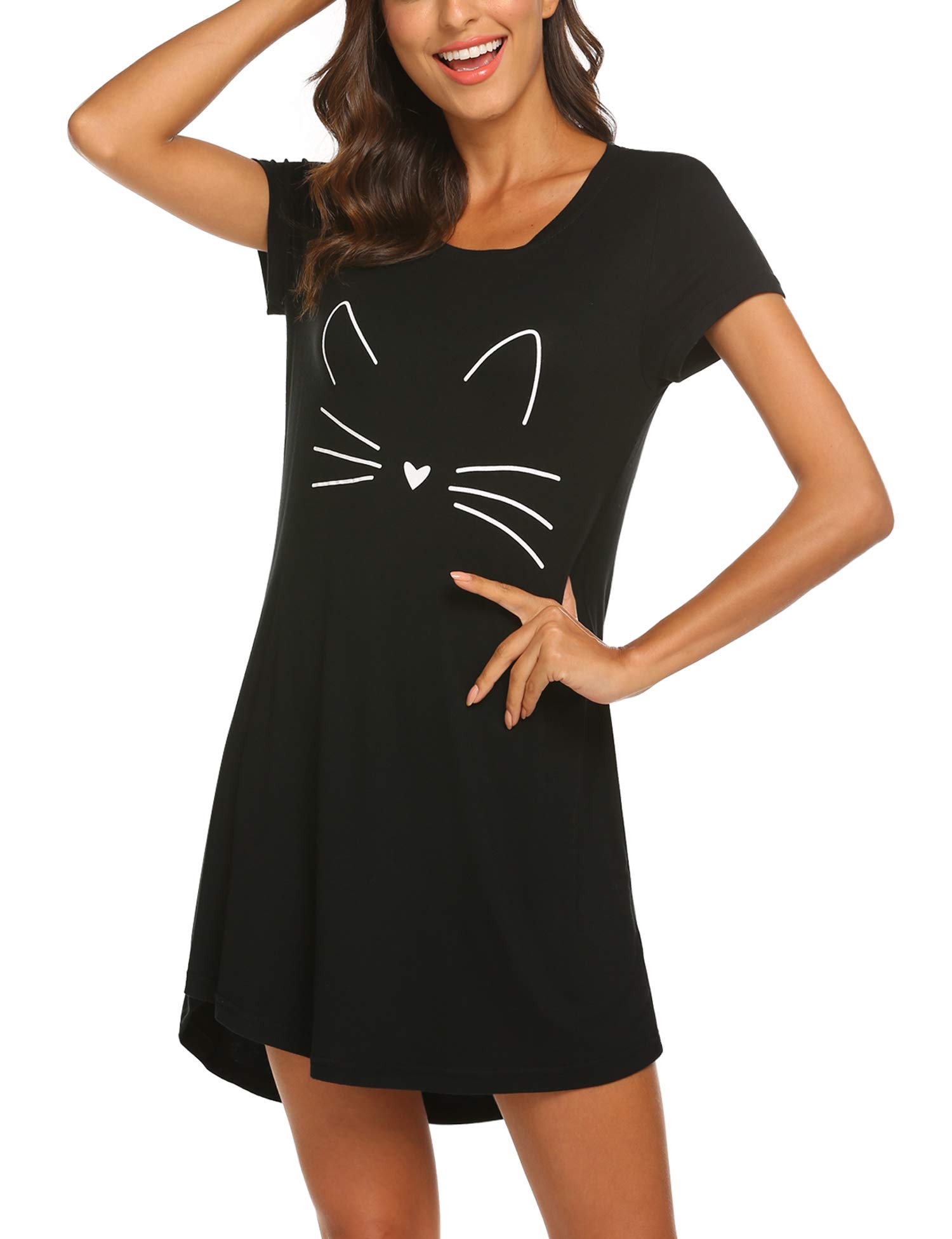 MAXMODA Camisón de Manga Corta para Mujer camisón de Dormir Lindo Estampado Negligees Camiseta de Dormir S-XXL