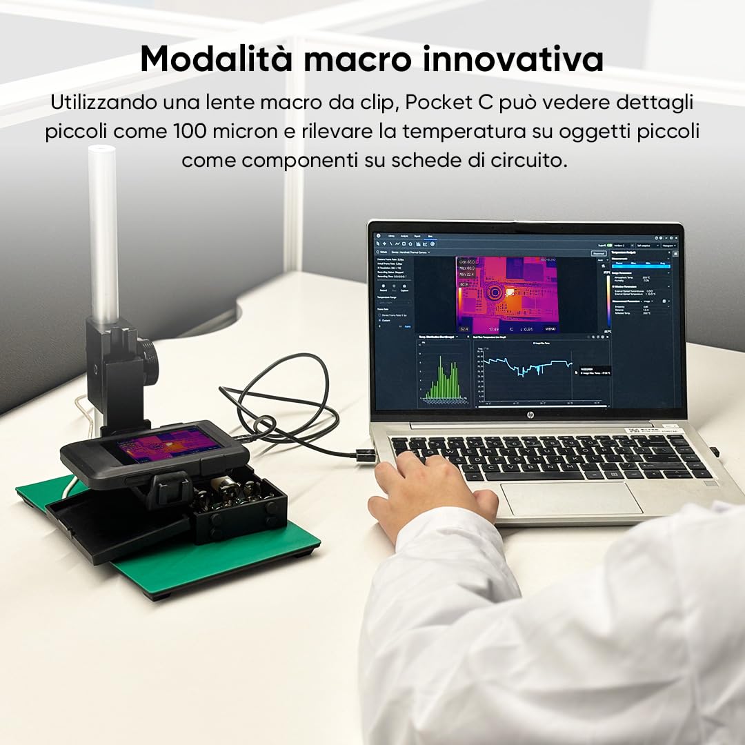 HIKMICRO Telecamera termica da PocketC con risoluzione IR di 256 x 192 pixel e camera visiva da 8MP, 25 Hz, scanner termico con schermo touch da 3,5 pollici, IP54, -20℃~400℃, senza WiFi