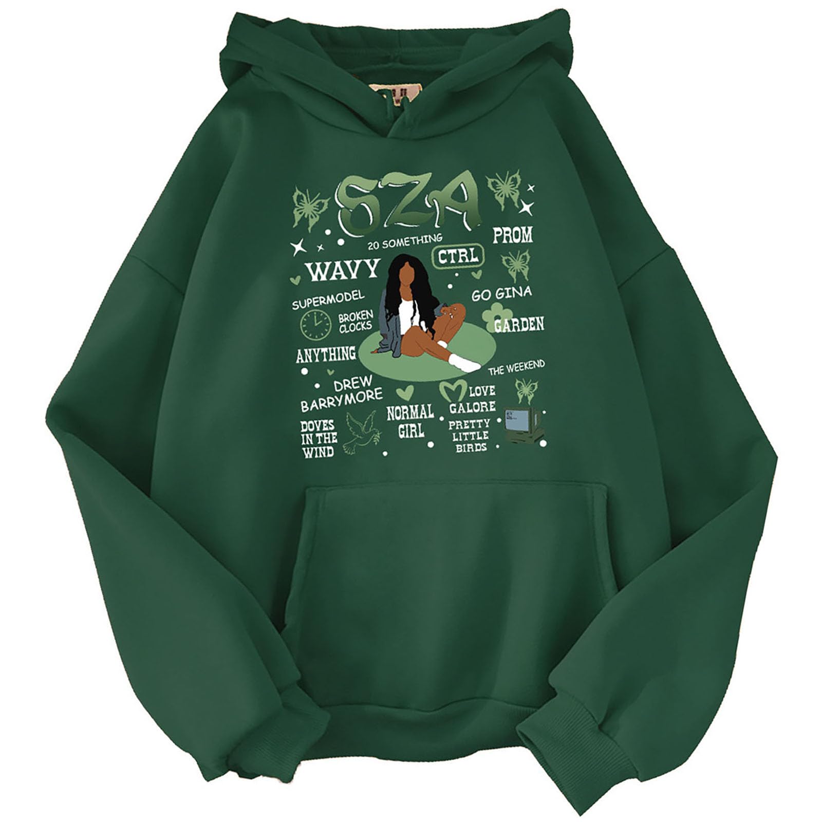 Sweat à capuche SZA Ctrl en coton doux vert taille M pour un style décontracté unique - 3