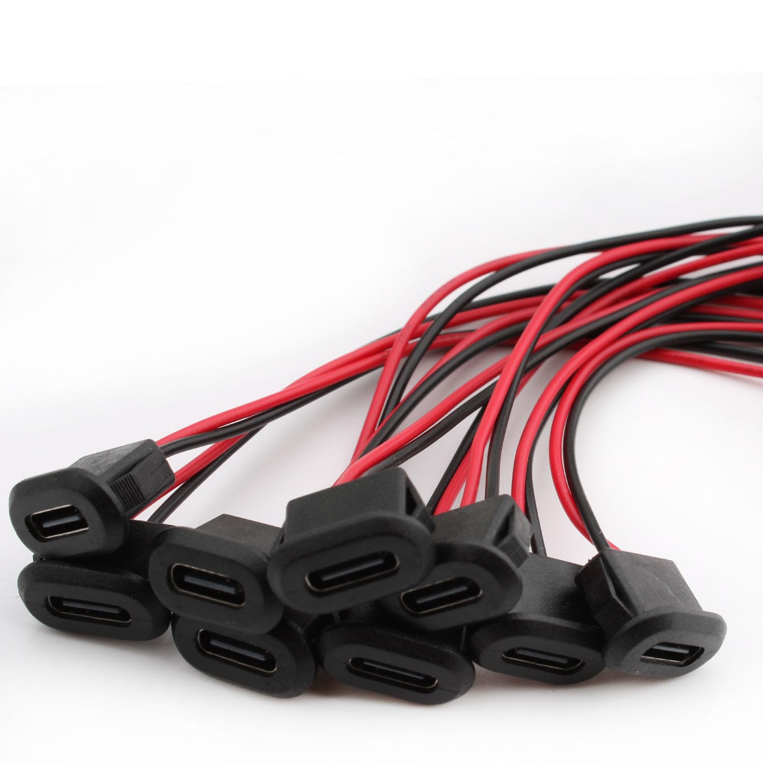 10PCS USB C Type-C Female Chassis 2Pin Soldering Jack Waterproof USB C Pigtail Cable Extension Power Cable Micro USB Type C Panel Mount Connector (Black)