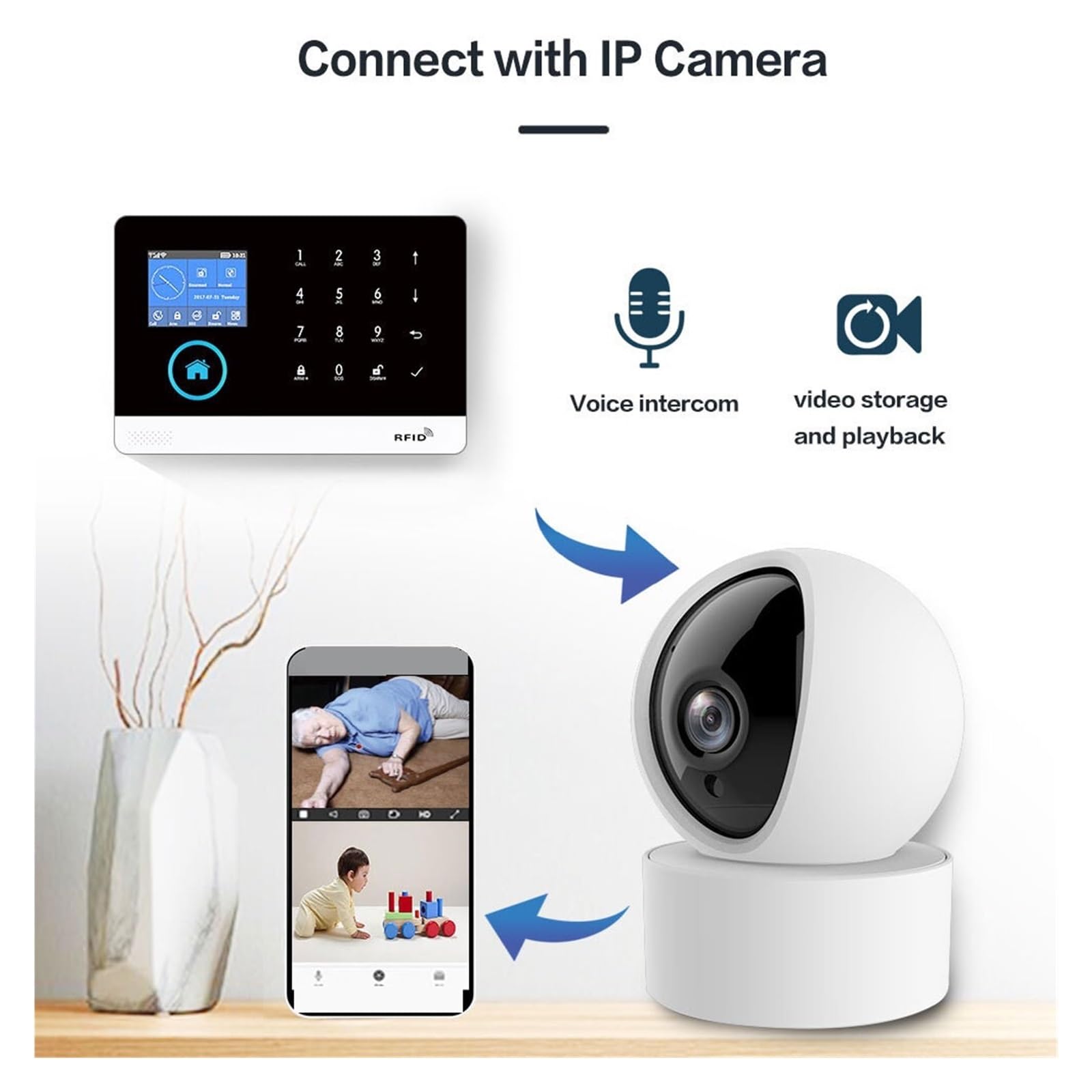 Sistema di Allarme di Sicurezza Domestica, di monitoraggio 'Allarme Intelligente for la casa gsm Host di Allarme Sicurezza con sensore Movimento e Tuya Smart App Steue(Set 2)