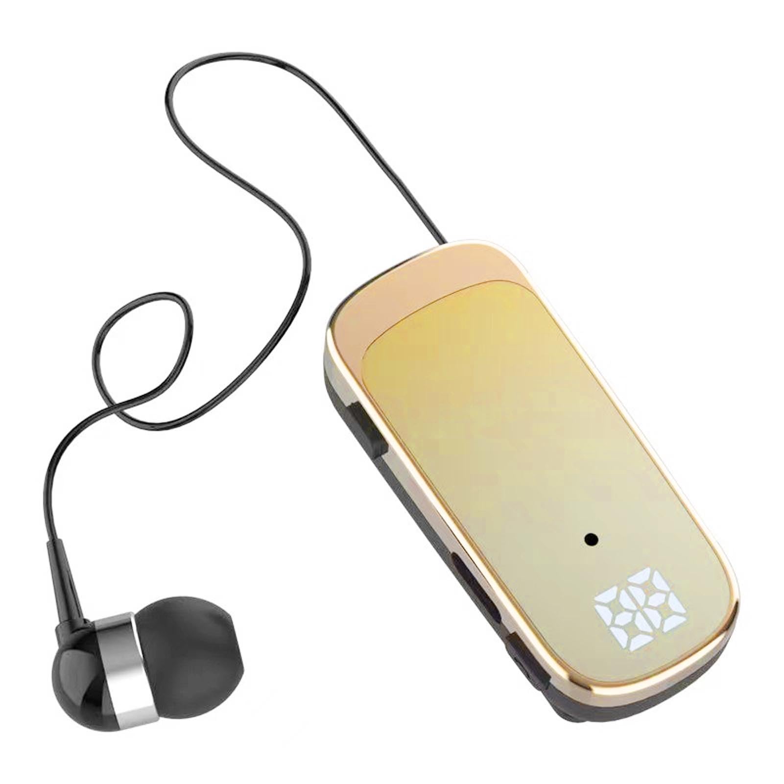 Asixxsix Retractable Cordless Headphones, Clear Sound Earpiece Business Headphones Clip on Earbud, LED Display, Single Earpiece, 20Hrs Talking Time, V5.2, Type C for Smartphones, Tablets