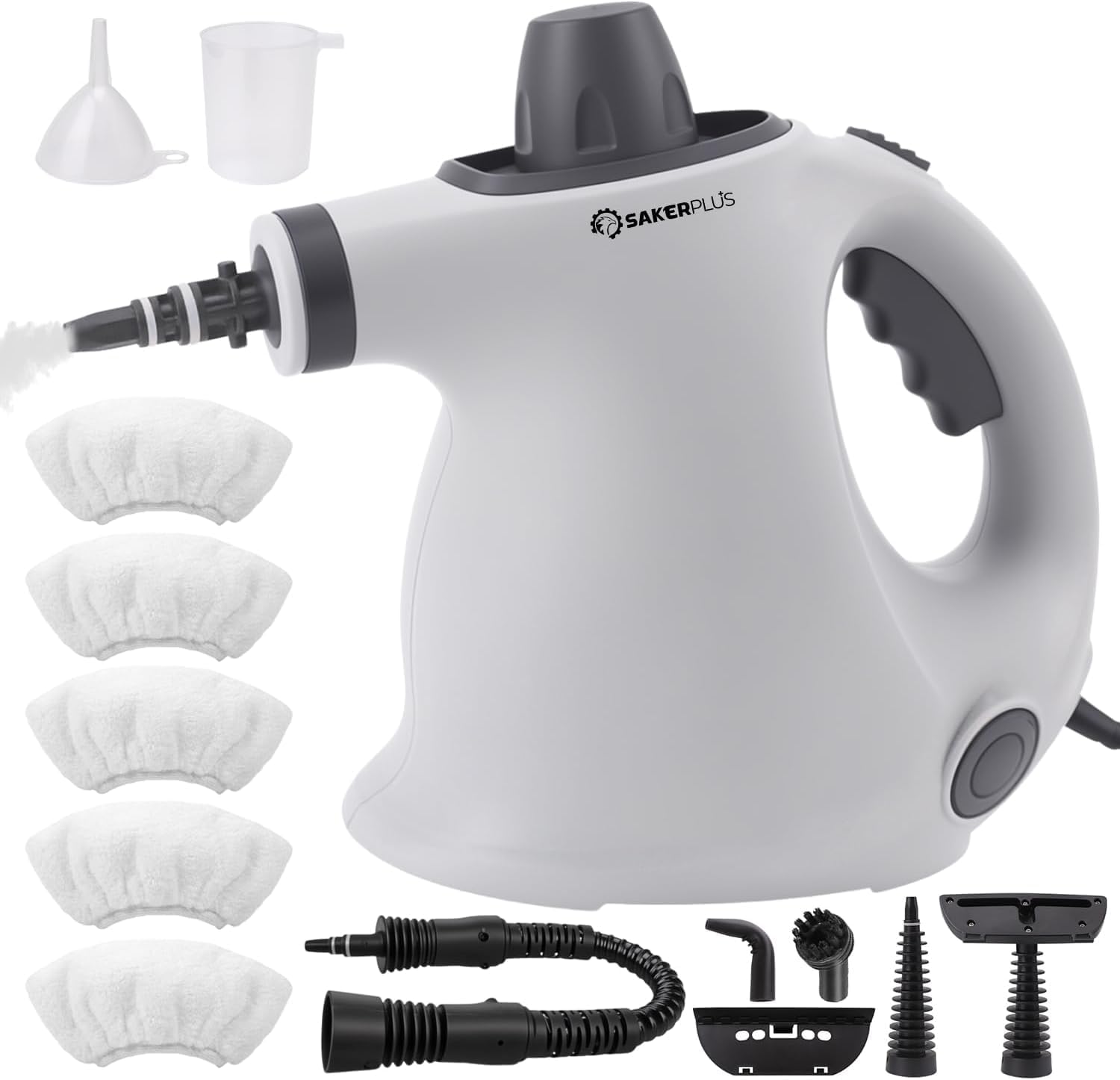 Handheld Steam Cleaner-1050W Pressurized Steamer with 9 Accessories, Fast Heat-Up for Deep Cleaning of Tile, Grout, Upholstery, Car Interior, and Kitchen (1 set+4 Fiber Cloths)