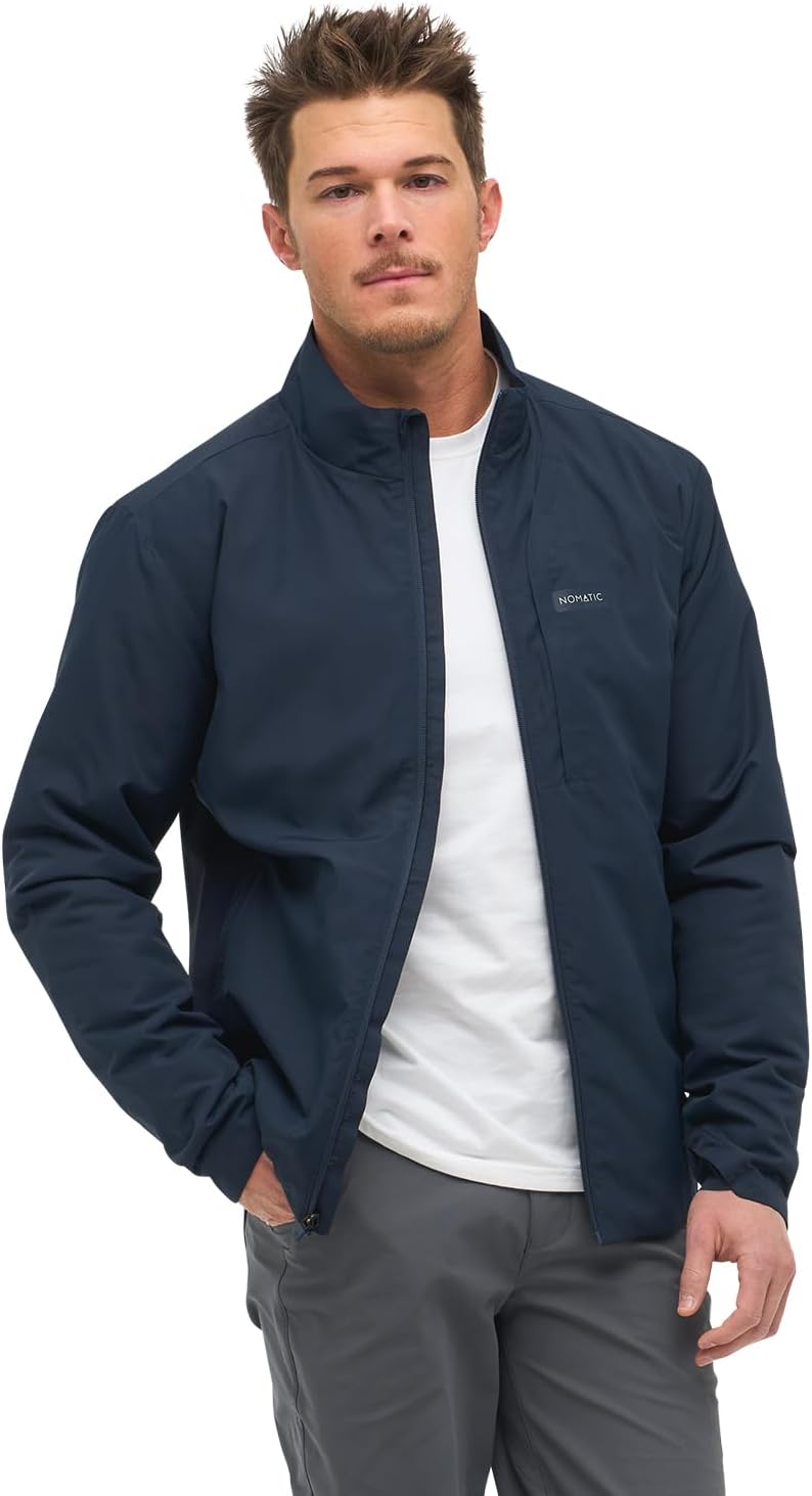 NOMATIC Outset Jacket: Mens Lightweight Travel Jacket, Water & Stain Resistant, Collapsible Jacket Folds into a Travel Pillow