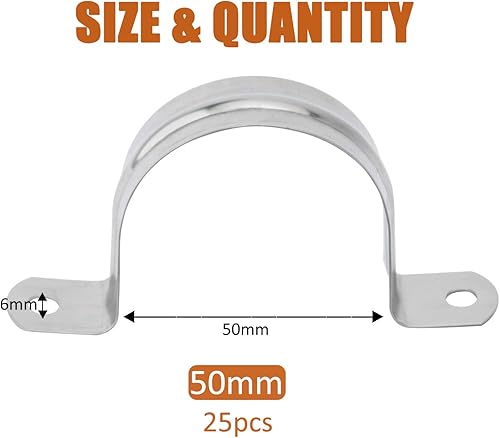 Miniatura 2 de ISPINNER 25pcs M50 Correa de tubo rígido de acero inoxidable para manguera de 2 pulgadas OD, 2 agujeros Cable U Soporte Abrazadera Percha Tubo