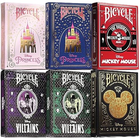 Disney Collector's Bundle: 6 Decks Bicycle Playing Cards - Black & Gold Mickey, Classic Mickey, Princess Pink/Navy, Villains Green/Purple. Cover