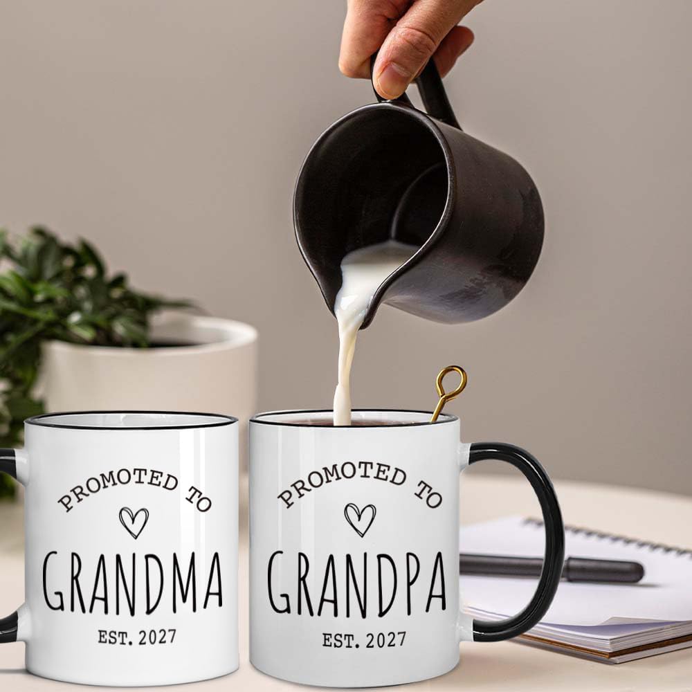 Promoted to Grandma & Grandpa Est 2027 Mug Set - Grandparents Mug - Pregnancy Reveal Mugs - Grandparents Baby Announcement Birthday Gift