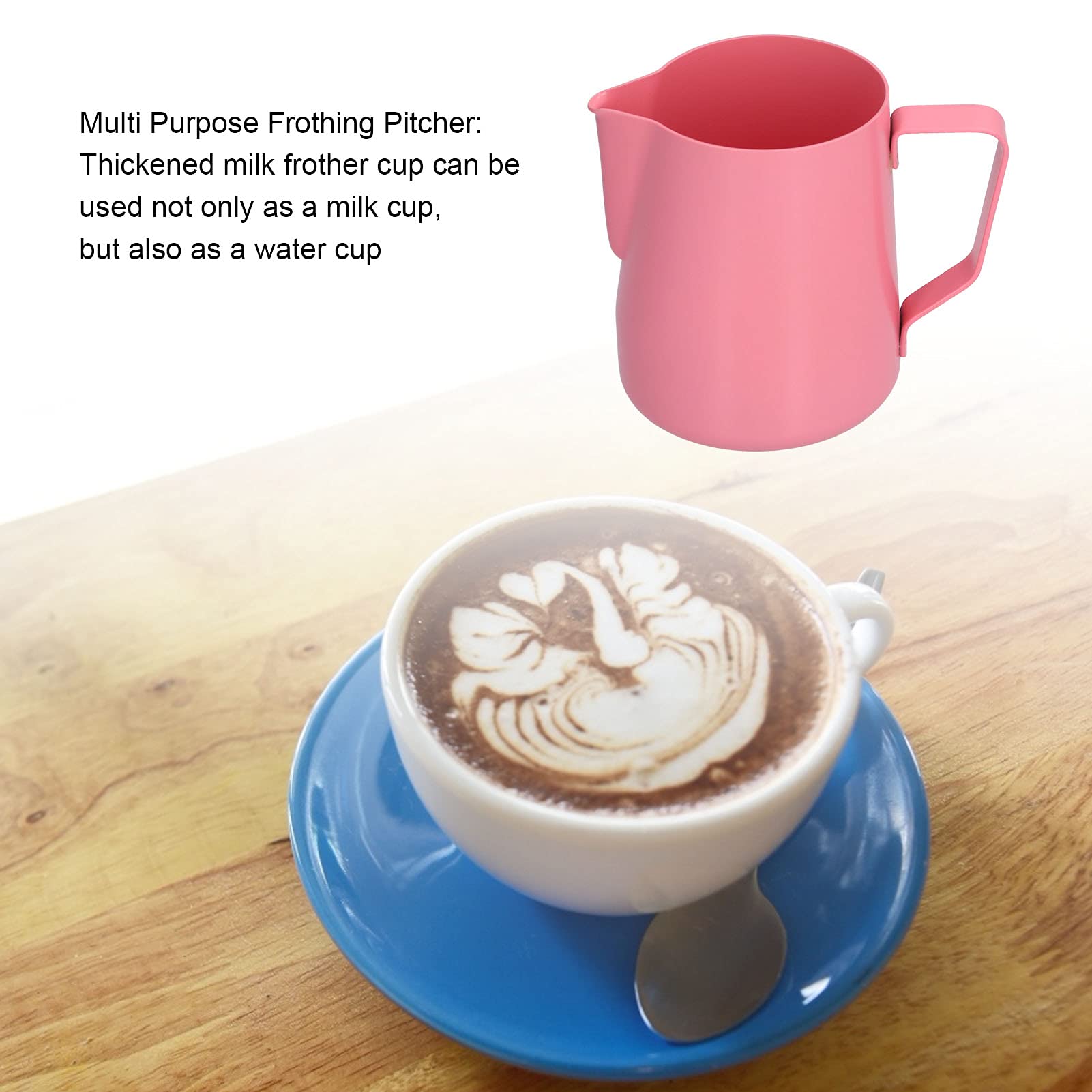 Brocca Schiuma Latte 600ml Acciaio Inox - Per Cappuccino E Latte Art, Colore Rosa - Foto 7