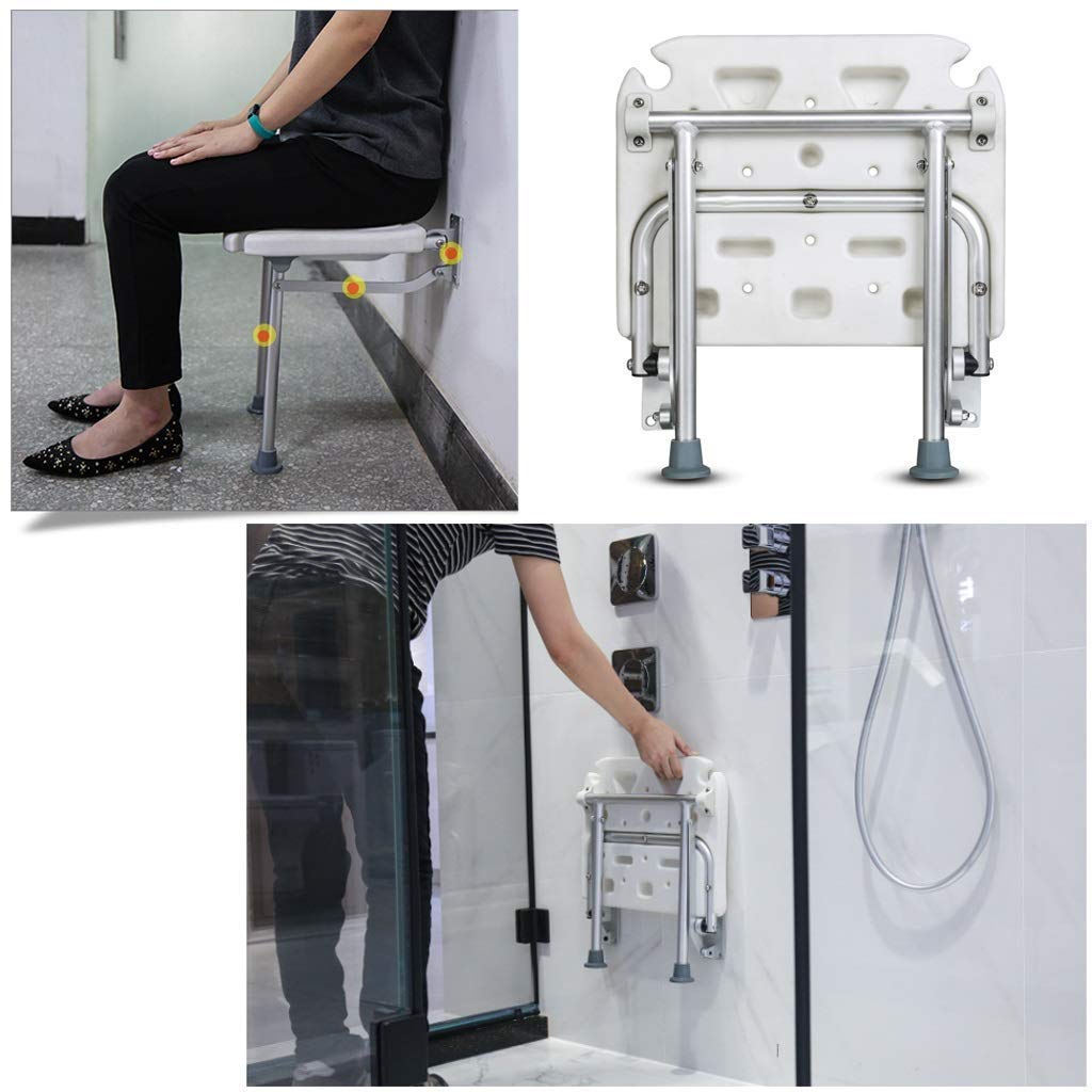 Bianco Pieghevole Montato a Parete Sgabello da Doccia Sgabello da Bagno Sgabello da Bagno Montaggio a Parete | Sedile Doccia Sedile Vasca da Bagno | Panca da Bagno Sgabello per vas