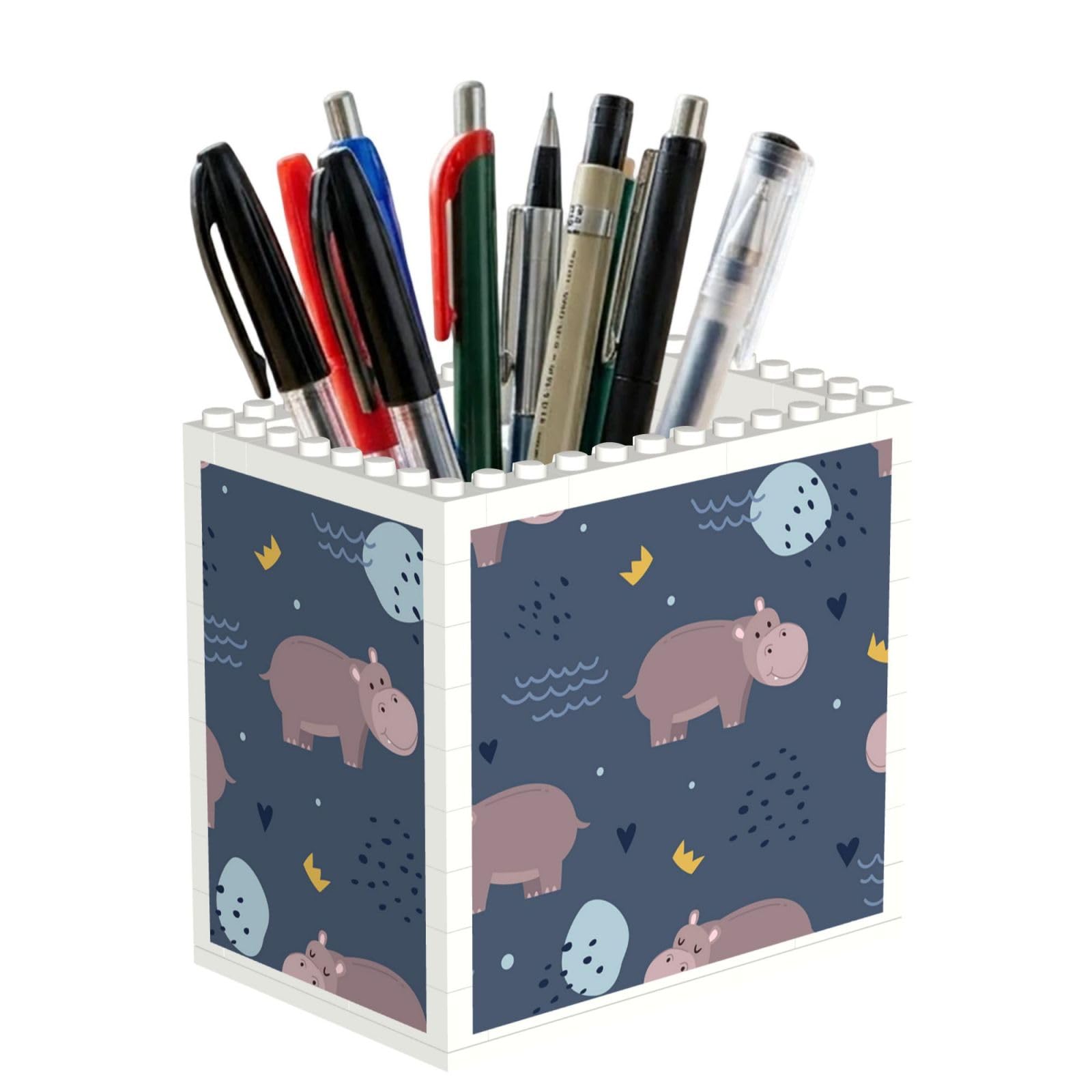Poadnly Hippo Animal, Pen Pot Pencil Holder for Office Home School, Compact Desk Organiser for Office Stationery