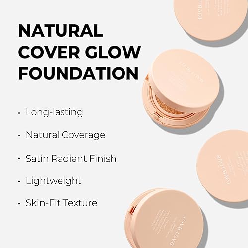 Natural Cover Glow Cushion Foundation | Satin Radiant Finish | Korean Foundation Makeup | Long-Lasting Natural Coverage | for All Skin Types 0.42 oz. (25N Mocha Beige)(21P Porcelain Ivory,0.42 Ounce (Pack of 1))