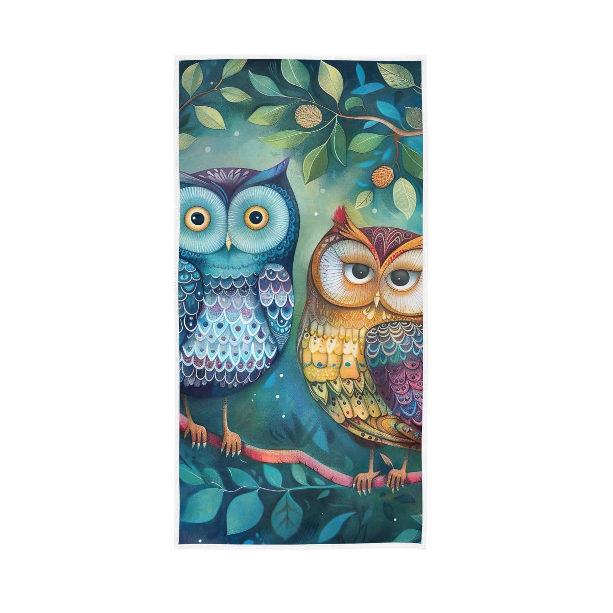 LSRCPD Cute Owls Green Hand Towel, Absorbent Towels for Bathroom, Gym, Hotel, Spa 15 x 30 Inches