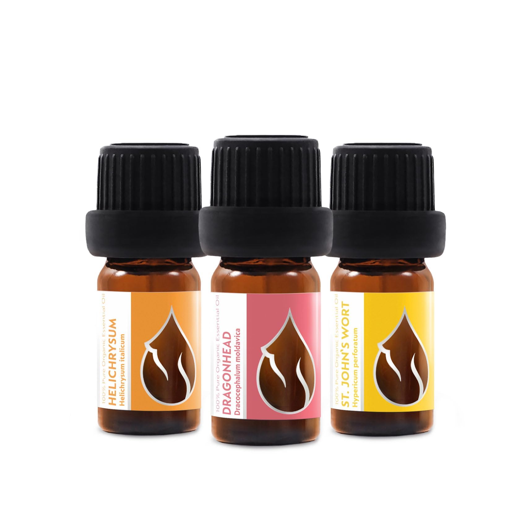 3er Set Schöne Haut Bio-Ätherische Öle | 3 x 5 ml | Strohblume, Moldawischer Drachenkopf, Johanniskraut | 100 % rein und natürlich | Unverdünnt | Gentechnikfrei | 3 Stück