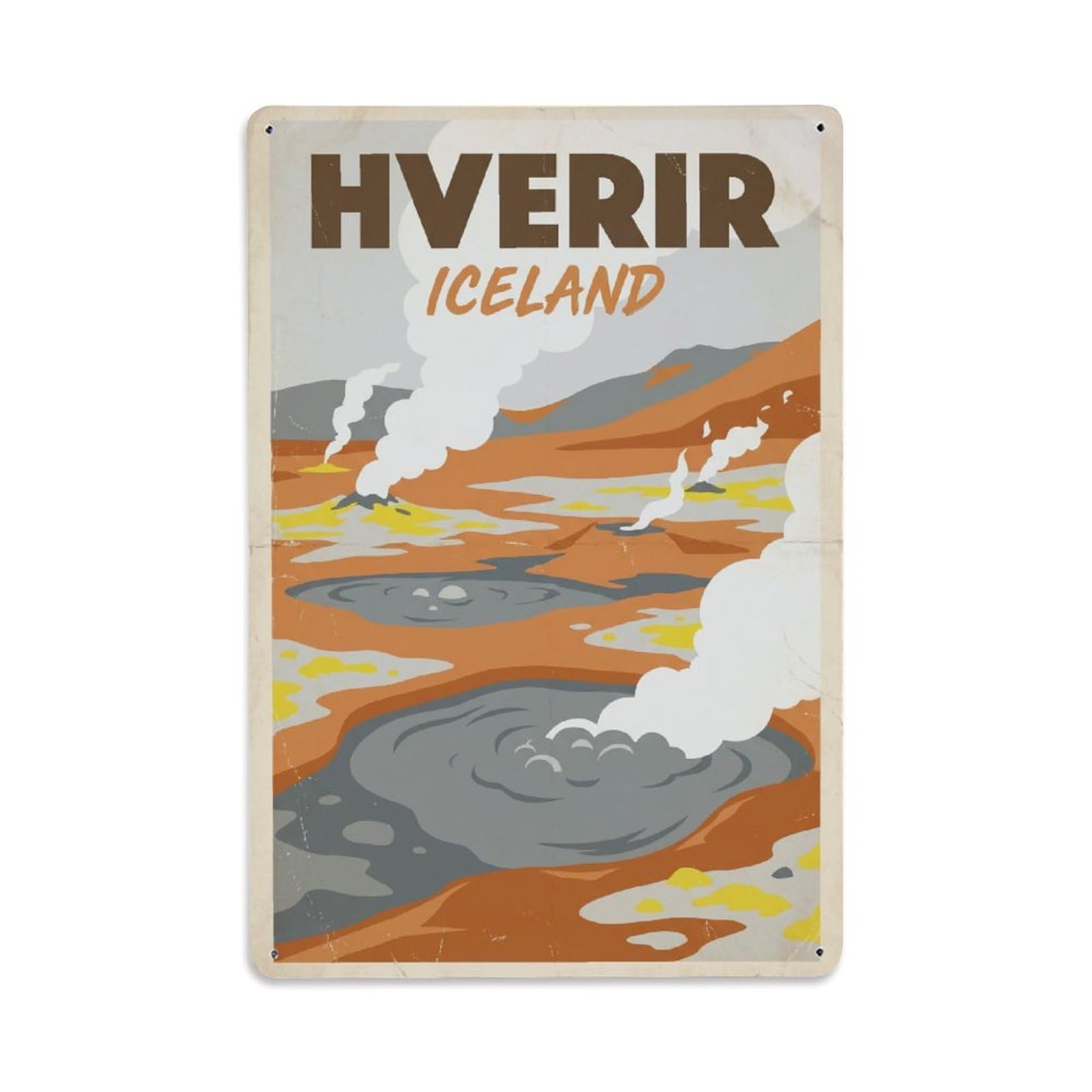 Este 8X12inch Style Vintage Travel Hverir Iceland Geothermal Metal Tin Sign