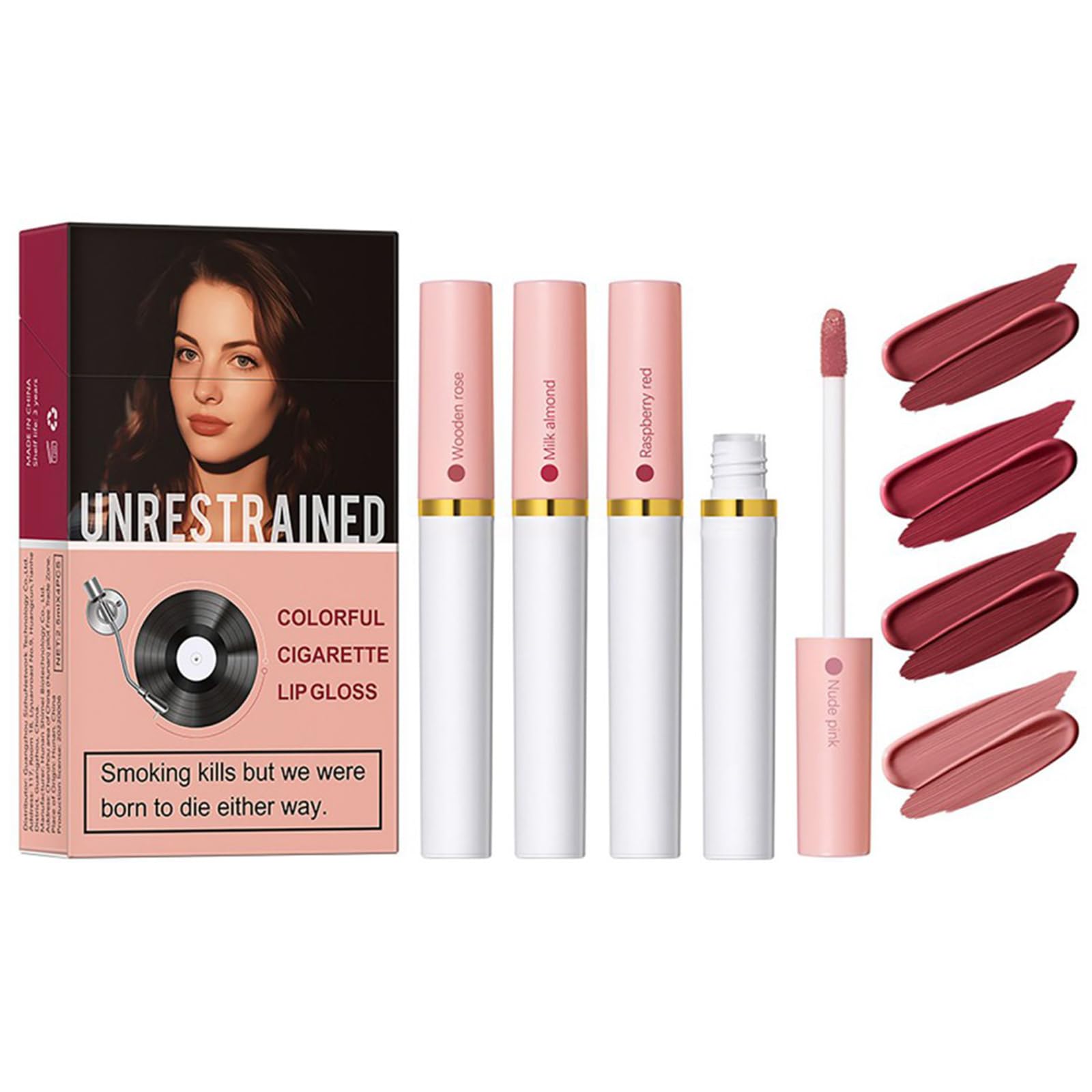 Ofanyia 4 Colors Cigarette Lipstick Set, Velvet Matte Liquid Lipstick, Smoke Tube Cigarette Lipstick, Waterproof Long Lasting Non-stick Cup Lip Gloss Lip Tint Gift Set for Women Girls (SET A)