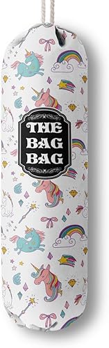 Bolsa de comestibles, organizador de bolsas de comestibles con patrón de unicornio para bolsas de compras, bolsas de plástico de montaje en pared,