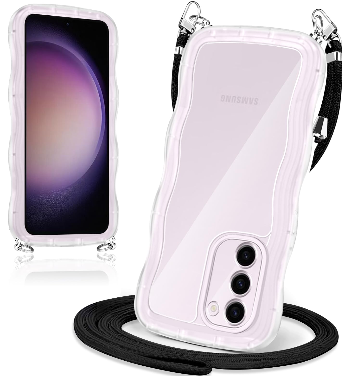 Galaxy S23 ケース ストラップ付き Galaxy S23 スマホケース クリア ショルダー 耐衝撃 透明 TPU カバー 肩掛け 斜めかけ 紐付き 縄掛けケース 長さ調整可能 取り外し可能 (クリア)