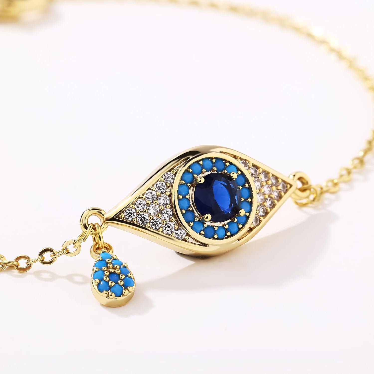Evil Eye Bracelets for Women Gold Plated Dainty Chain Zirconia Turquoise Charm Adjustable Protective Lucky Link Bracelet Jewelry for Best Friends Sister Travel Birthday Christmas Valentine Gift - Image 2
