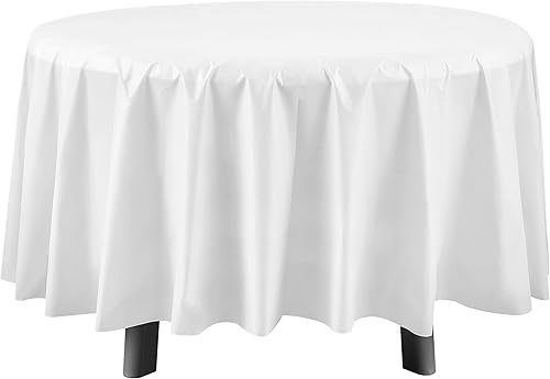 Miniatura 5 de Eleclassi Paquete de 12 manteles redondos de plástico desechables de alta calidad, manteles desechables de plástico redondos de 84 pulgadas para