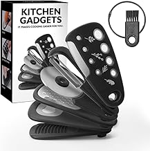 Kitchen Gadgets Set of 6 Pcs, Space Saving Cooking Tools Accessories Cheese Grater, Bottle Opener, Fruit/Vegetable Peeler, Pizza Cutter, Garlic/Ginger Grinder, Leaf Herb Stripper (Green)