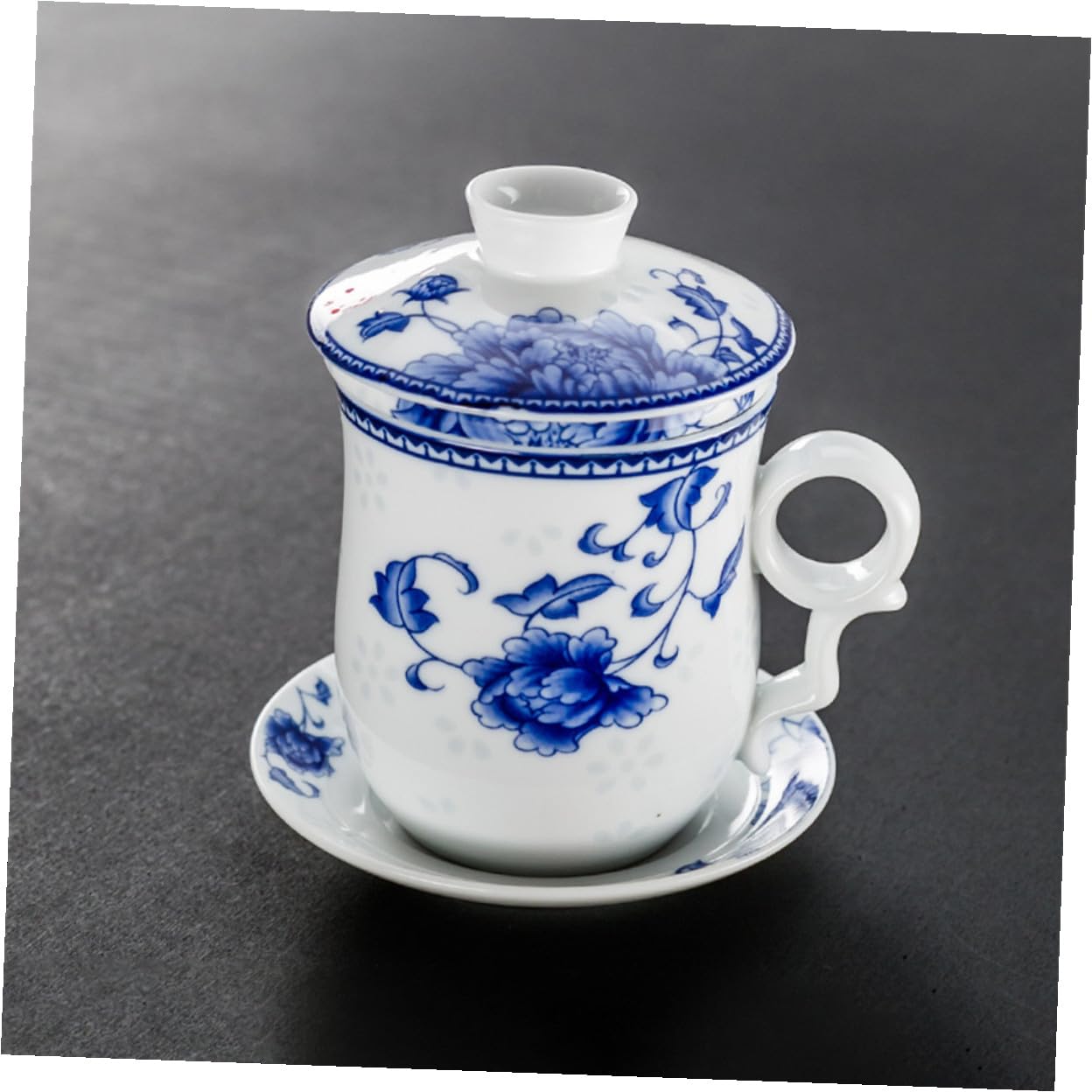 Toyvian Chinesische Teetasse aus Keramik mit Deckel und Untertasse Porzellan Teebecher für Zuhause und Büro als Tee Zubehör