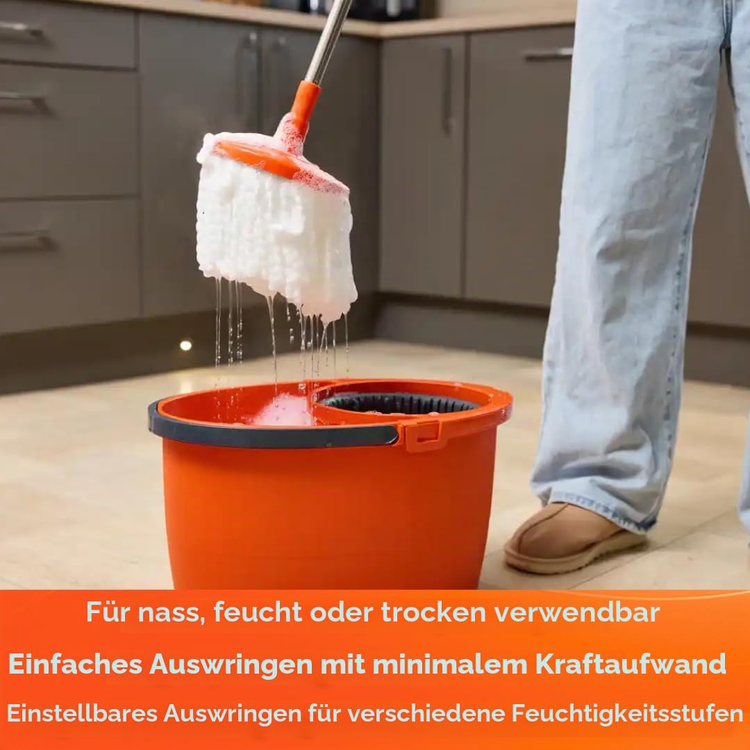 Macromax - Faster Automatic Spin Mop 16L Reinigungsset 100% Mikrofaser Mops - Teleskop-Drehgriff, automatische Wäsche & Abnehmbarer Trockenkorb, aus 90% recycelbarem Material (Spin Mop Set)