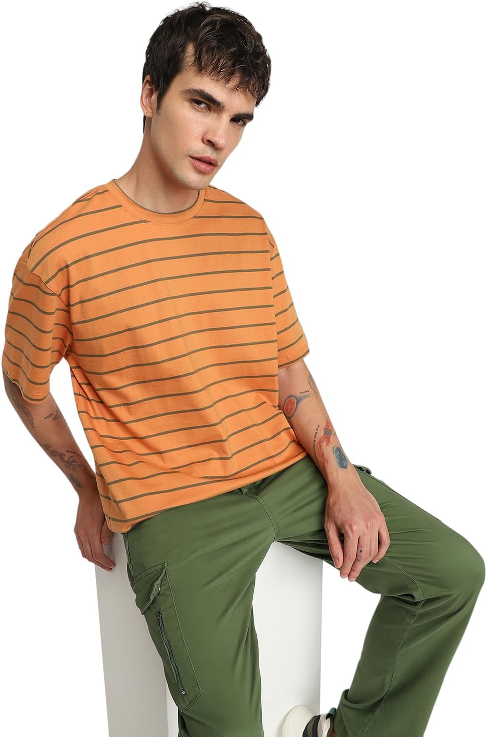 FOREVER 21Men Striped Oversized T-Shirt