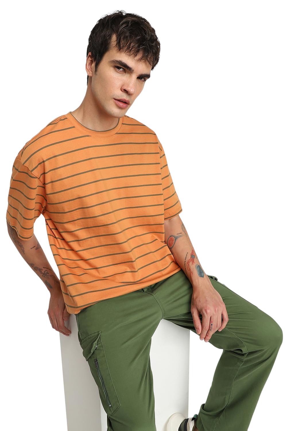 FOREVER 21Men Striped Oversized T-Shirt