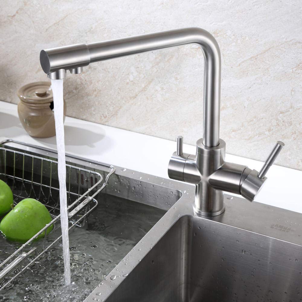 3-Wege-wasserfilter, küchenarmatur, trinkwasser, Edelstahl, heiß und kalt, 360°-drehung, Filtration, küchenspüle, wasserhähne, gebürstet