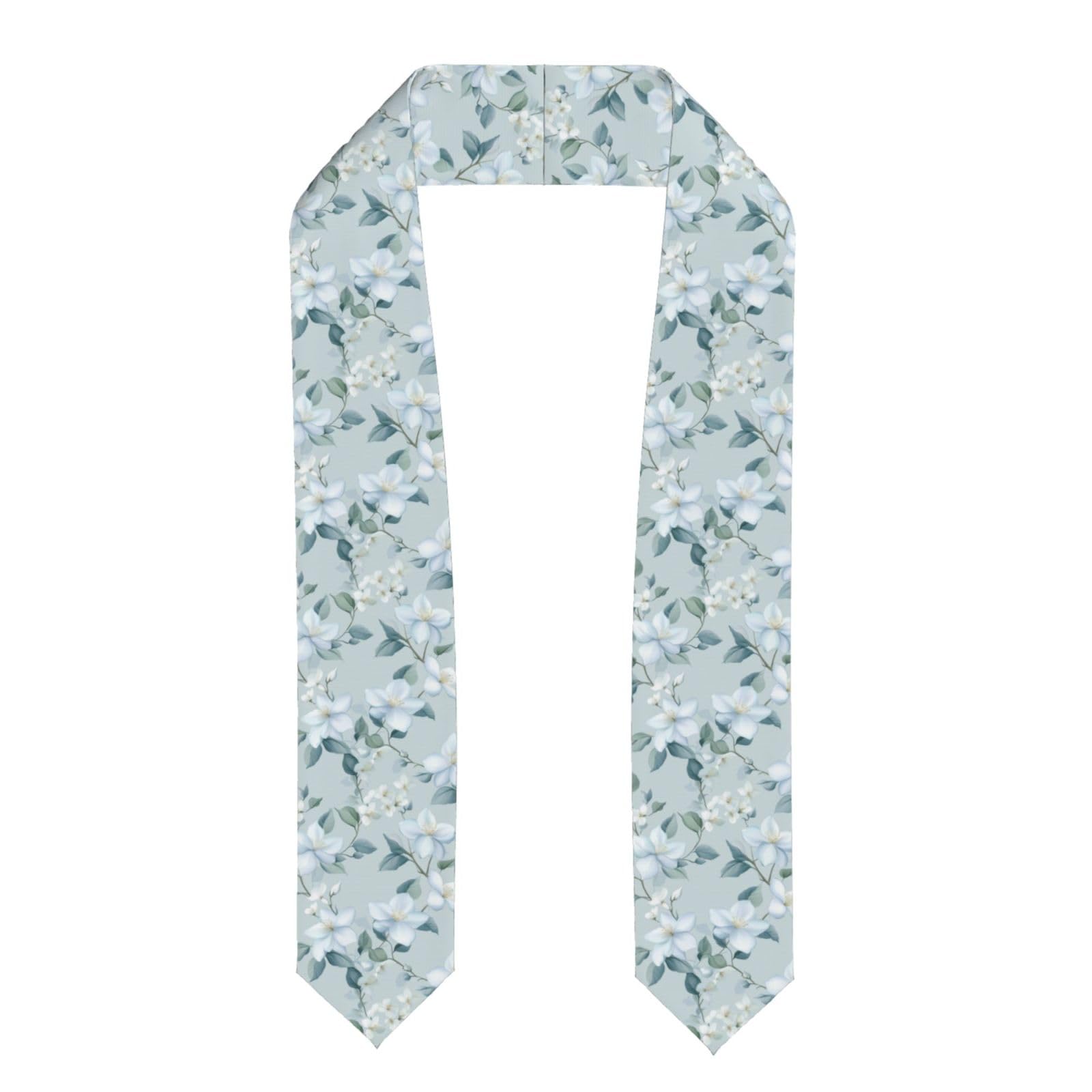 Woshuwo Unisex Flattened Jasmine Flowers In Pale Blue Adult Graduation Stole Shawl 183Cm Long For Academic Commencements Shawl