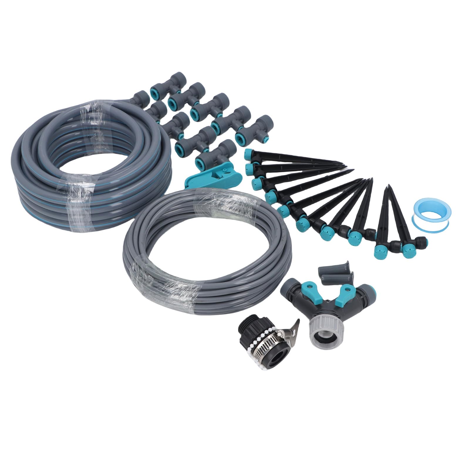 Keenso Sistema de riego por goteo PE PVC ABS sistema de riego de jardín de 32,8 pies con 8 orificios de nebulización ajustables 3 modos de pulverización para césped, jardín, invernadero, refrigeración