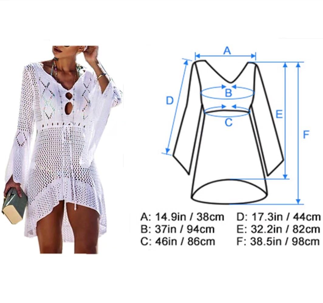 Jinsha Vestiti-Abito Sexy-Copri Costumei-da Spiaggia - Woman Dress Scollo a V-Collo Maglia Uncinetto Camicia Boho Pareo Top Tunica Cover up da Spiaggia Bikini Beach Bagno Mare Estivo Donna