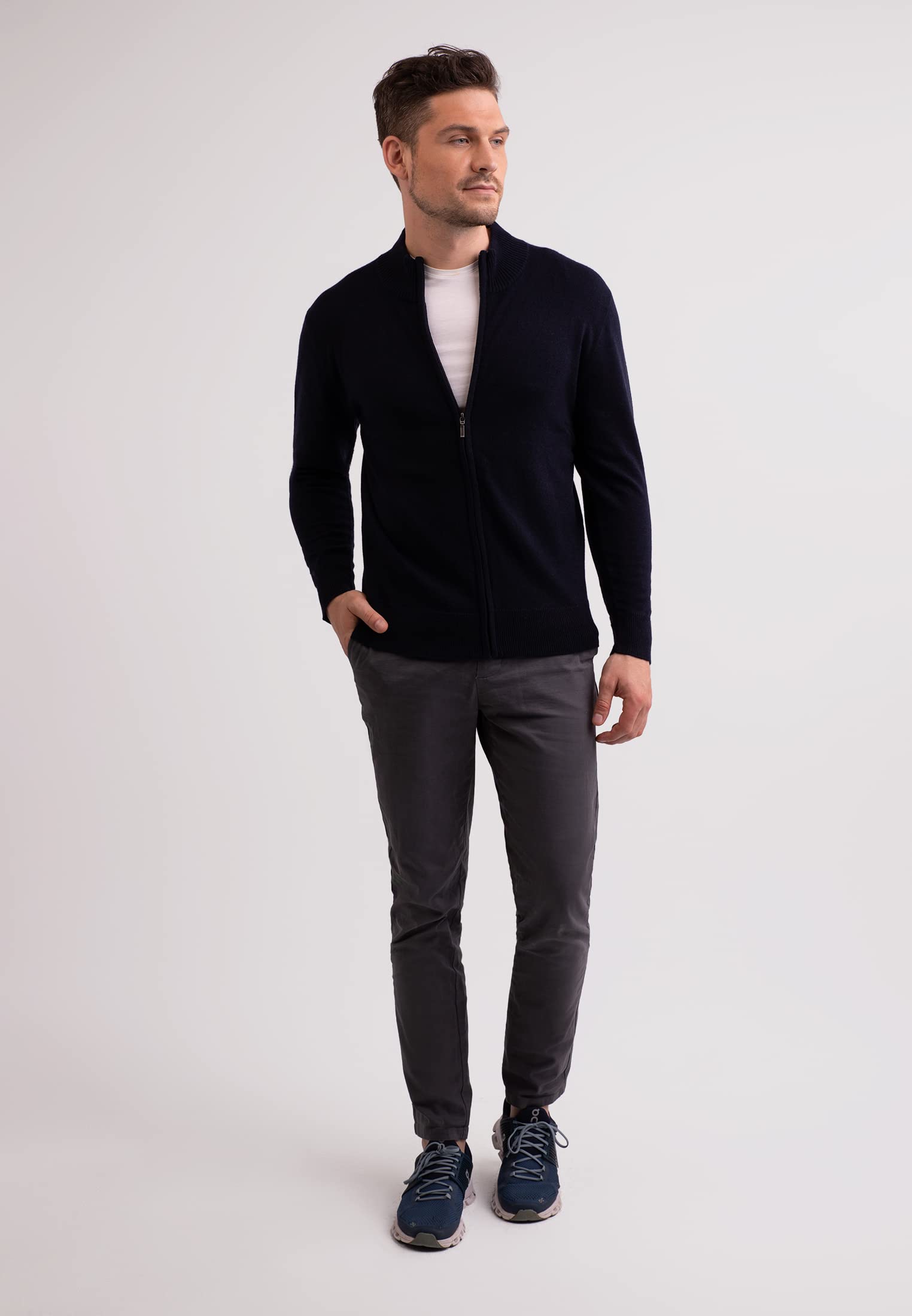 100% Kaschmir Herren Pullover Cardigan mit Reißverschluss | Strickjacke mit Reißverschluss 2-fädig