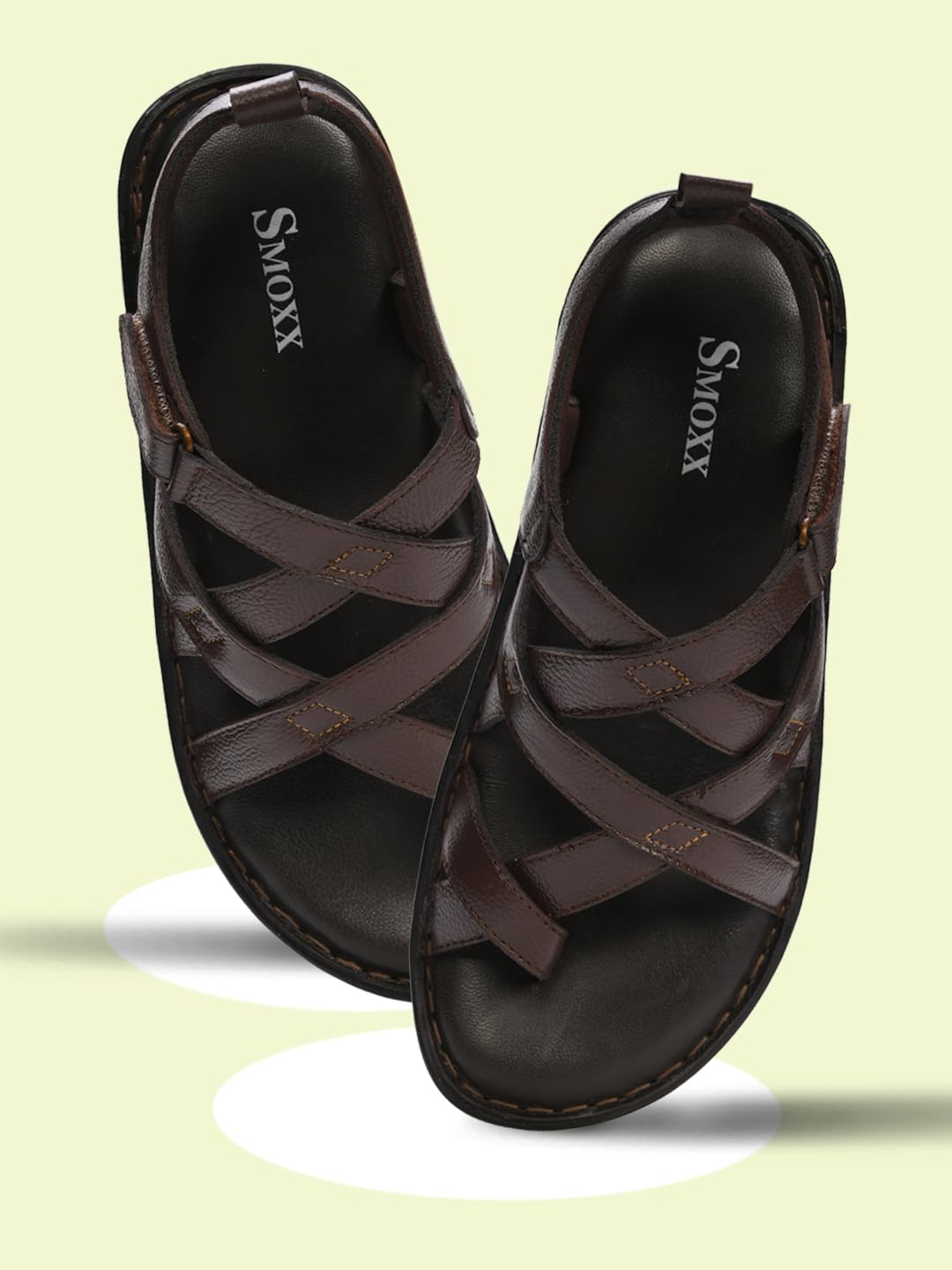 SMOXX Genuine Leather Slippers | Sandals for Men | Latest Fashionable Lightweight | Comfortable | Cushioned Insole | Slip Resisdent | For Daily And Formal & Casual Wear (Brown, 7) 2
