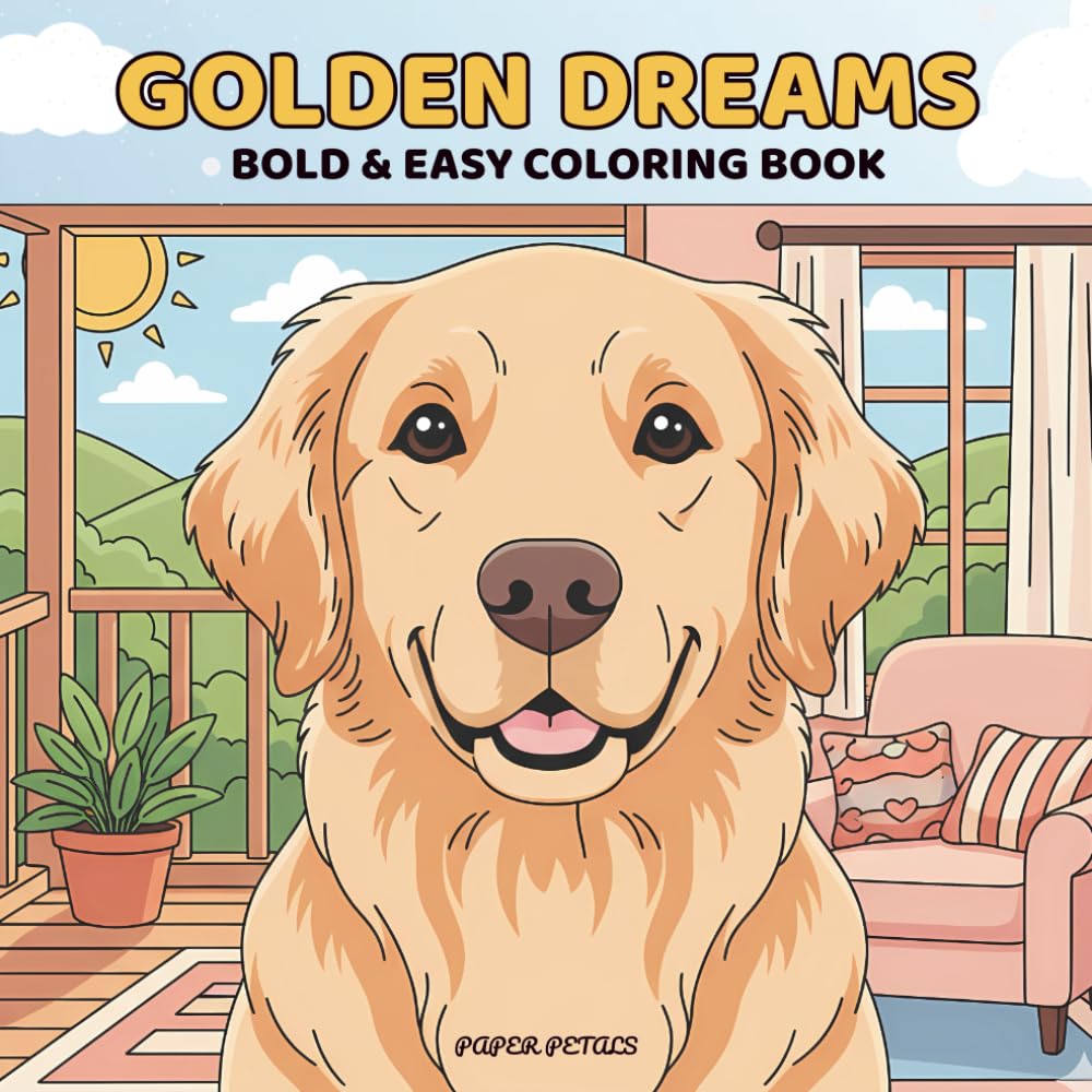 Golden Dreams: A Bold and Easy Golden Retriever Coloring Book for Adults and Teens Big and Simple Cozy Dog Moments for Peaceful Relaxation (Golden Retriever Relaxation Series)