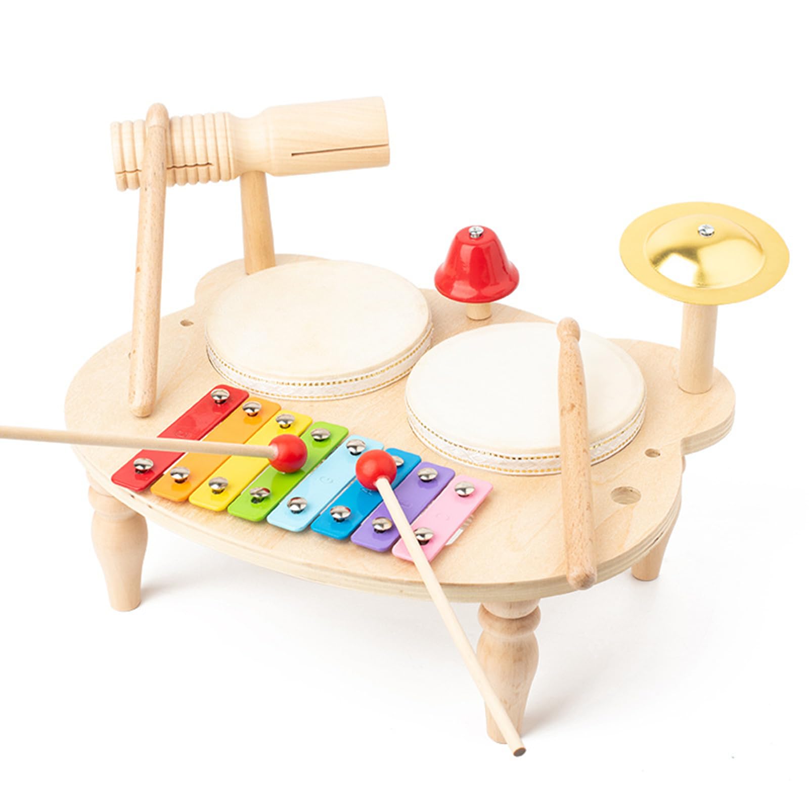 Joy Depot Baby Drum Kit Musical Instruments Rainbow Colour Bar Metallophone Wooden Music Table Percussion Sound Game Toys For Toddlers Kids