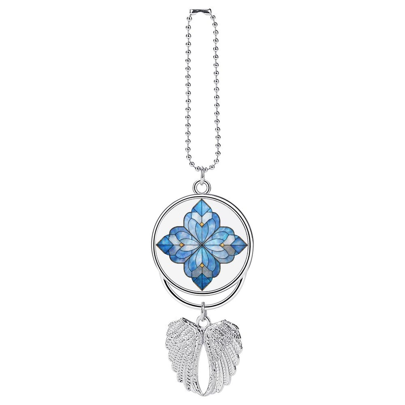 Blue Four-petal Star Shaped Stained Glass Car Hanging Pendant Car Interior Decoration Rearview Mirror Charms Ornaments