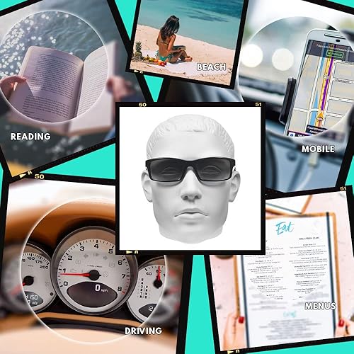 Miniatura 4 de proSPORT Gafas de sol bifocales tintadas para lectores rectangulares +1.50 gris oscuro lente humo marco negro hombres mujeres caso