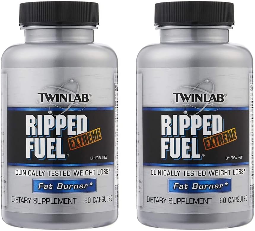 Twinlab Ripped Fuel Extreme Weight Loss Supplement - Thermogenic Fat Burner for Men & Women - Natural Metabolism Booster for Weight Loss with L Carnitine, Caffeine, Green Tea Extract, 60 Caps, 3-Pack