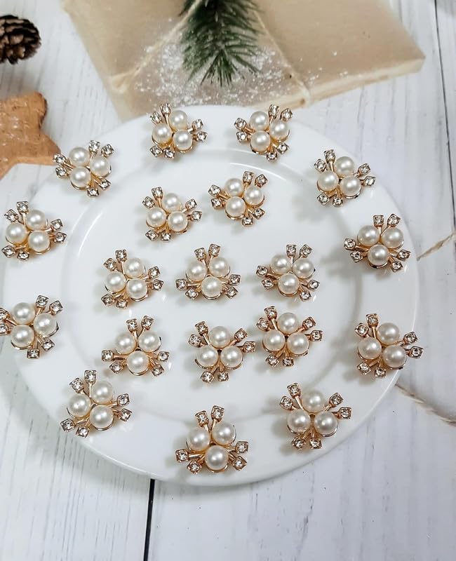 ElinaElina Pearl Moti Rhine Stone Beads for Hair Accessory and Jewellery Making Arts and Crafts Decoration Plastic Material (White Color)(Pack of 50)