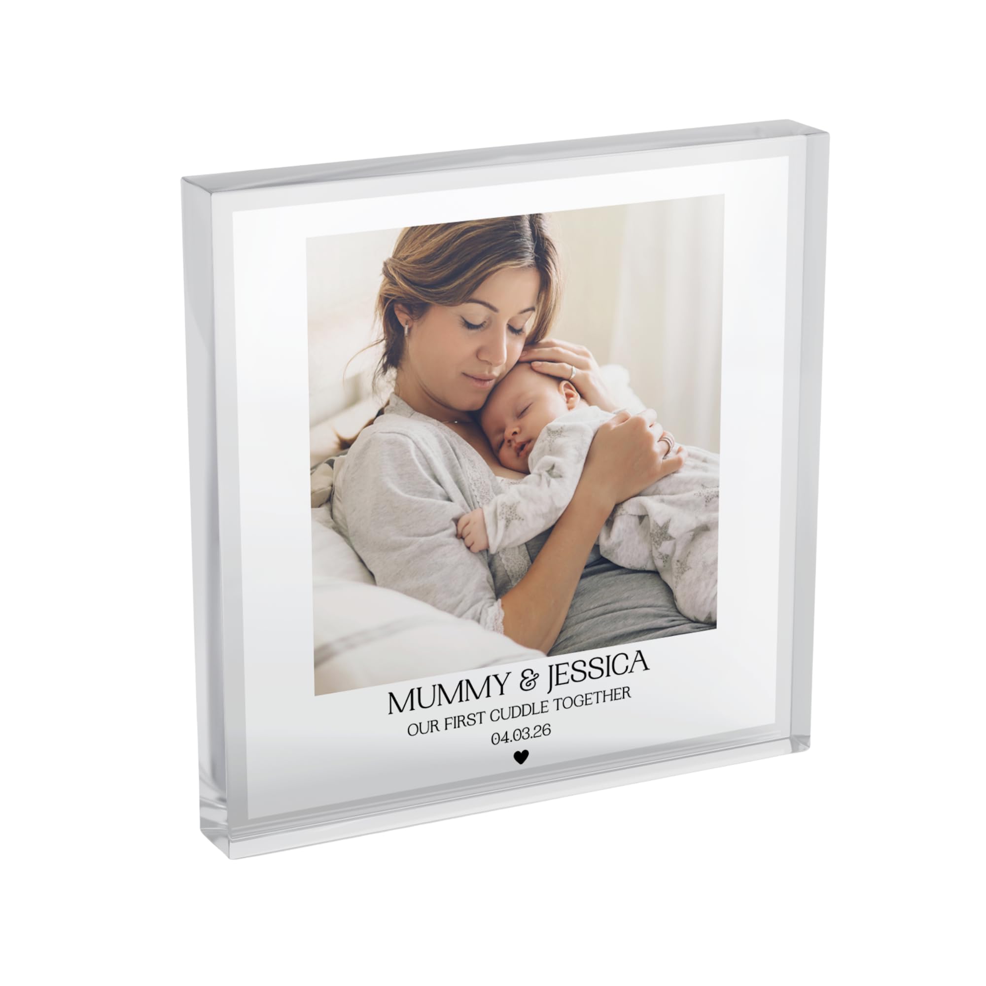 Pretty Unique Prints Personalised New Mum Acrylic Photo Block, First Mother's Cuddle Gift For Mummy New Baby Keepsake