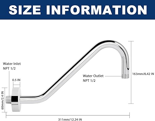 Miniatura 3 de NearMoon Brazo de extensión de ducha en forma de J, extensor de altura de cabezal de ducha de acero inoxidable con brida, diseño de tubo elevador
