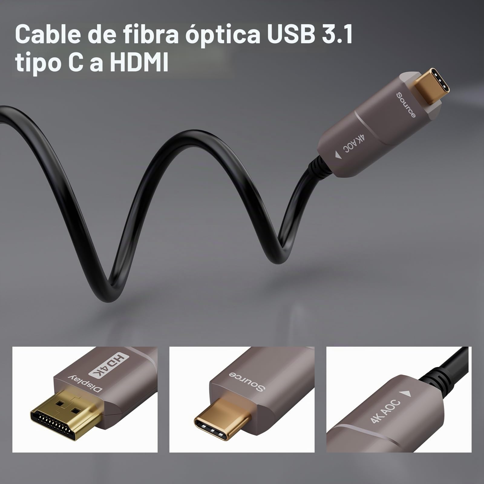 USB C a HDMI fibra óptica cable,CHENLENIC Cable USB C a HDMI de fibra óptica USB 3.1 tipo C a cable HDMI-10Meter